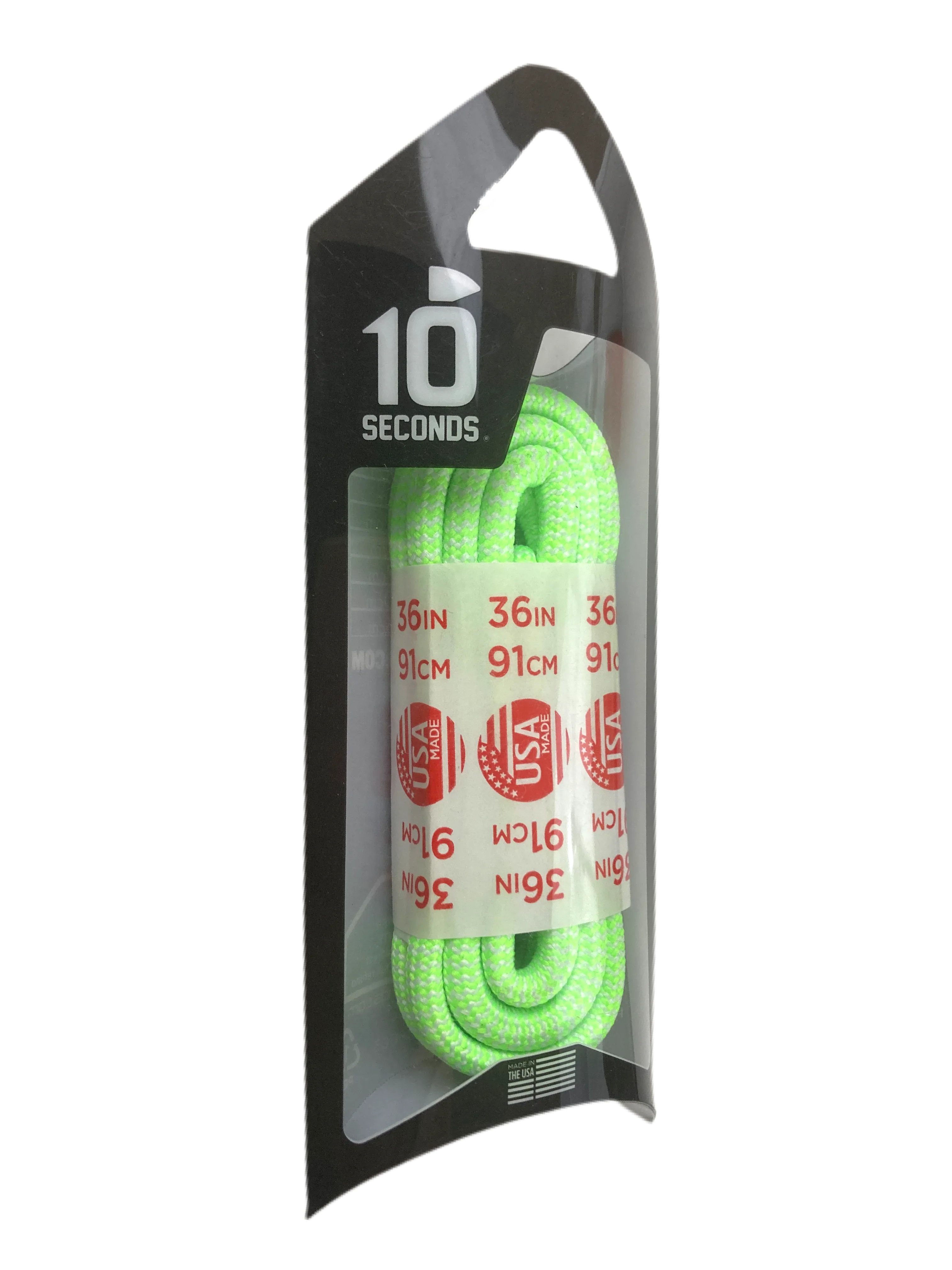 10 Seconds ® Athletic Jumbo Round Laces | Neon Green/White Herringbone