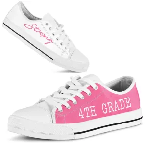 4Th Grade Strong Pink White Shoes, Teacher Shoes, Low Top Sneakers