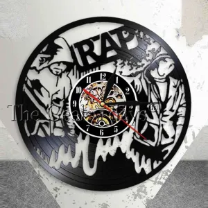 90s Rap Wall Art Wall Clock Hip Hop Vintage Vinyl Record Wall Clock Music Studio Room Decor Musical Live Show Rappers Gift