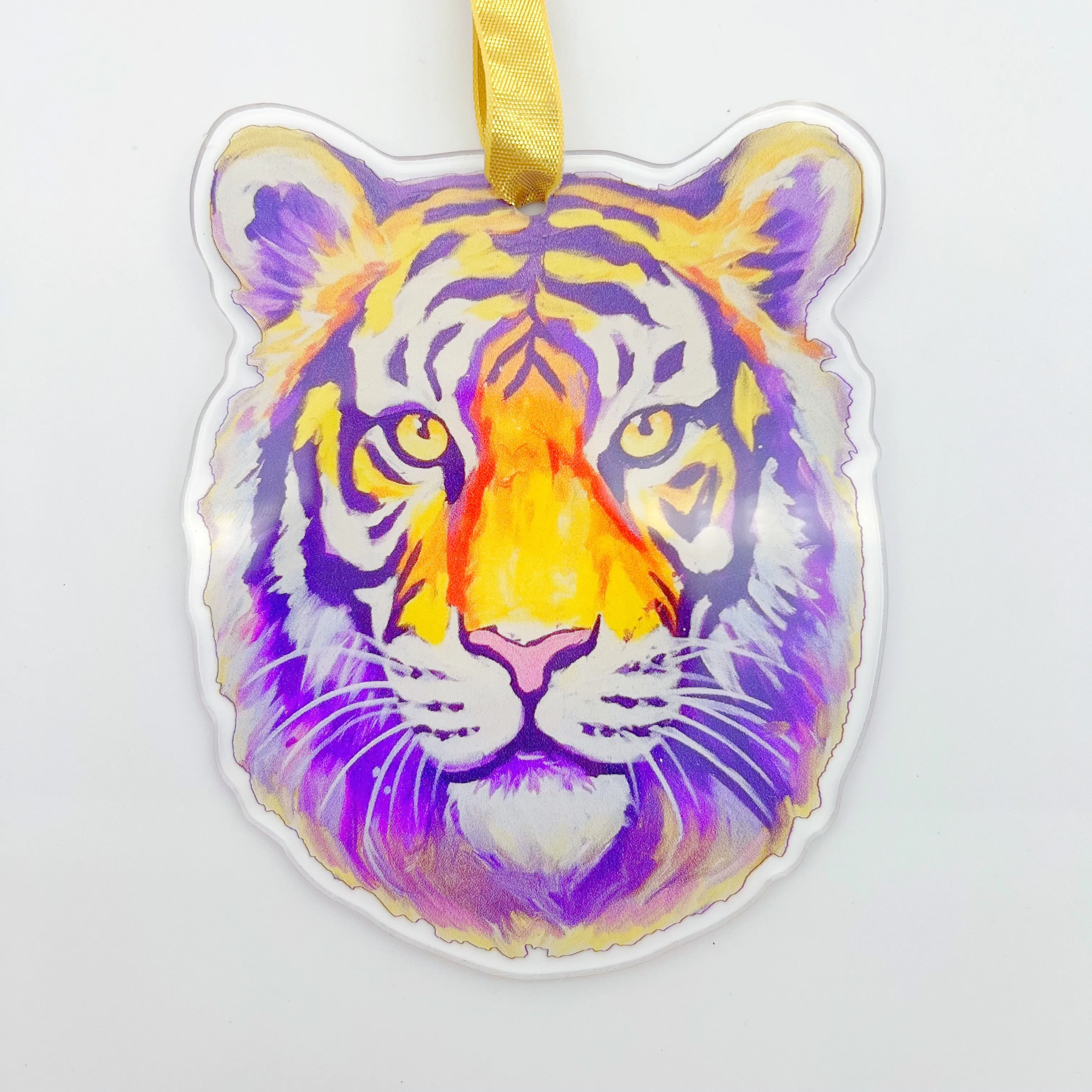 Acrylic Purple & Gold Tiger Head Ornament