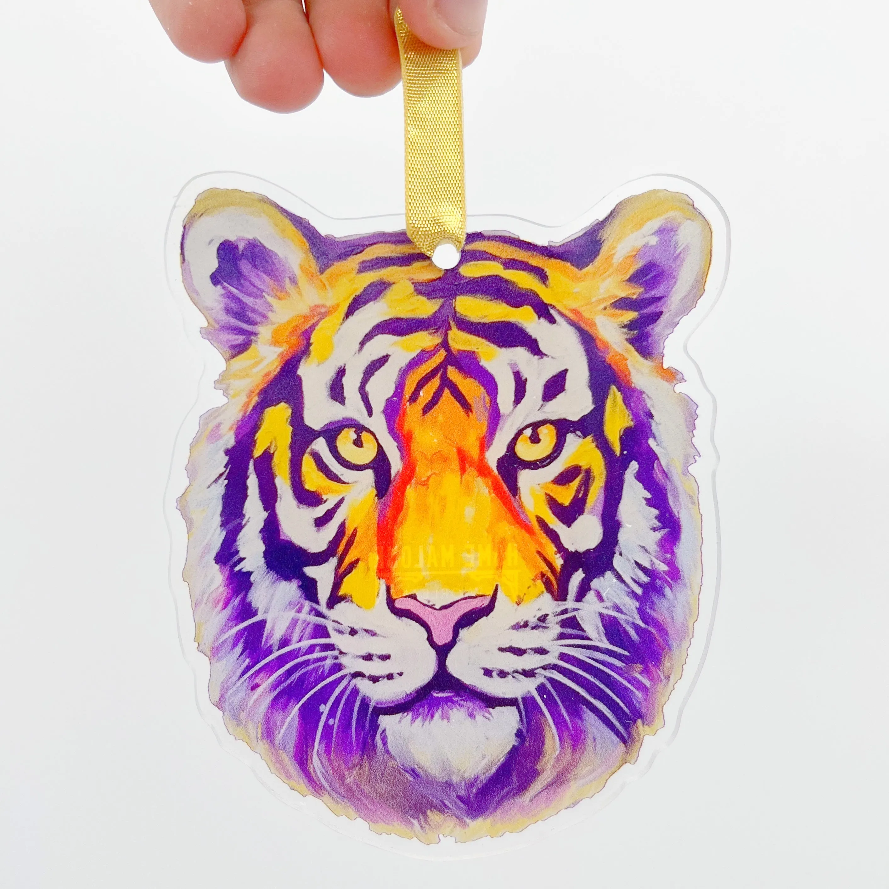 Acrylic Purple & Gold Tiger Head Ornament