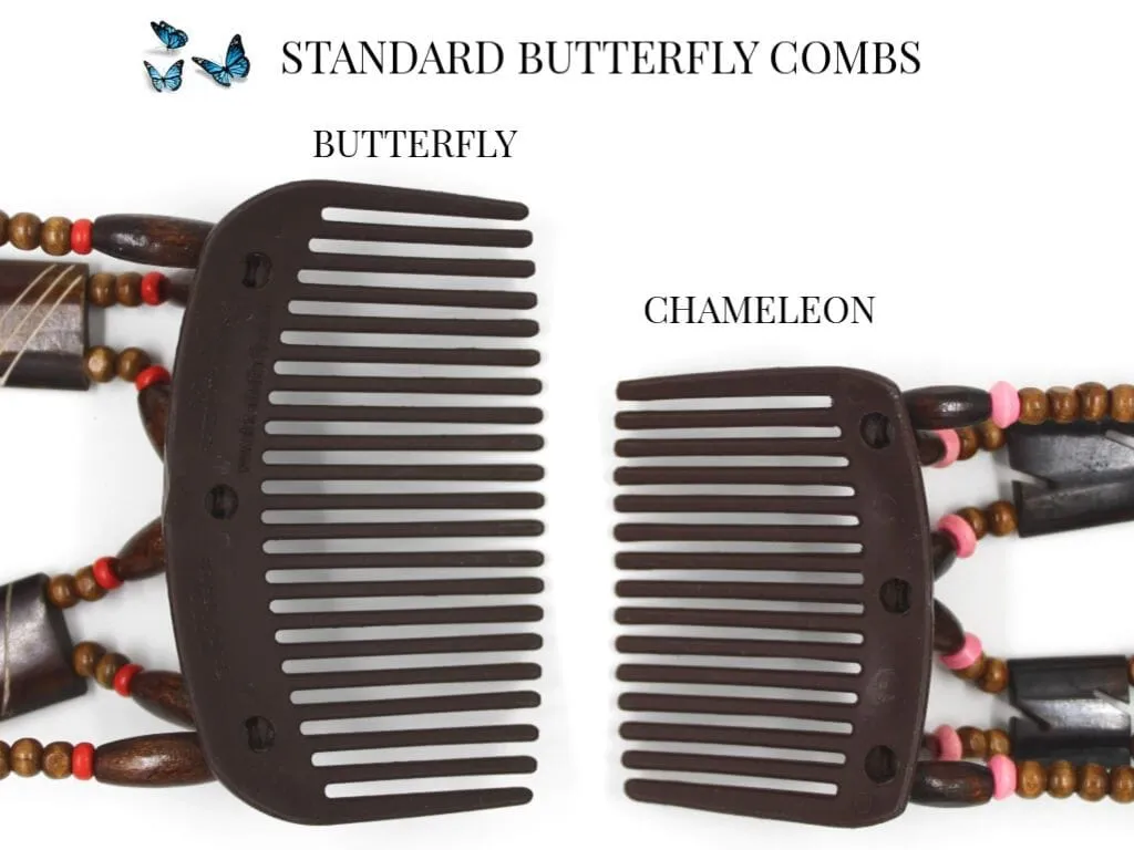 African Butterfly Chameleon Hair Comb - Beada Tube Black 24