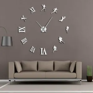 American Football Players DIY Giant Wall Clock Rugby Fans Sports Room Wall Decor Modern Design Large Frameless Clock Wall Watch