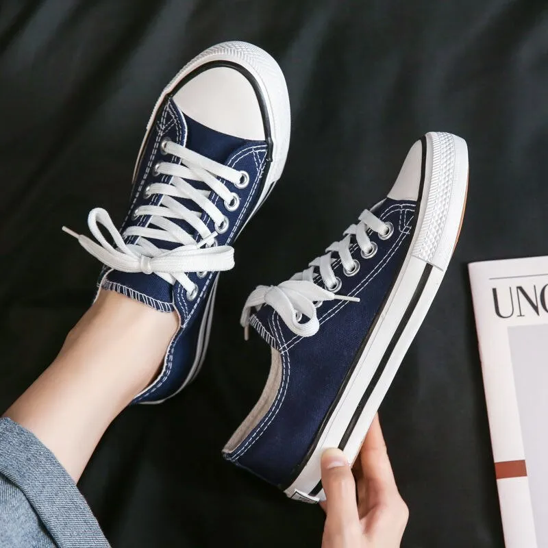 Amozae-  Low-cut Canvas Shoes for Women 2024 Autumn New Fashion Vulcanized Shoes female Flats Casual Sneakers Lace-Up Little White Shoes