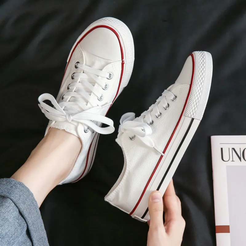 Amozae-  Low-cut Canvas Shoes for Women 2024 Autumn New Fashion Vulcanized Shoes female Flats Casual Sneakers Lace-Up Little White Shoes