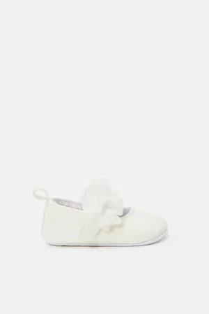 Baby White Floral Pram Shoes