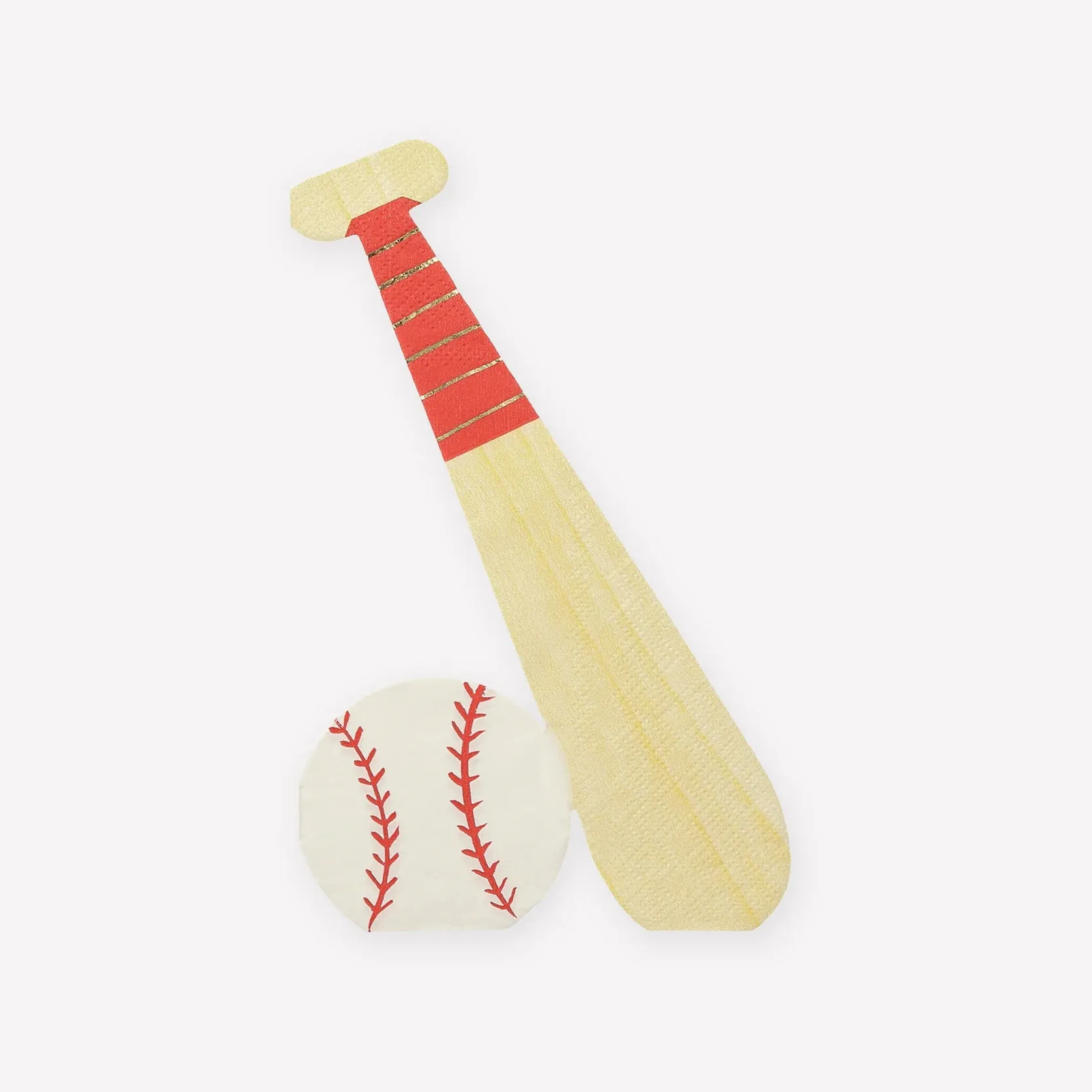 Baseball Napkins, Set of 16 Baseball Bat Napkins by Meri Meri, 7.75" Long