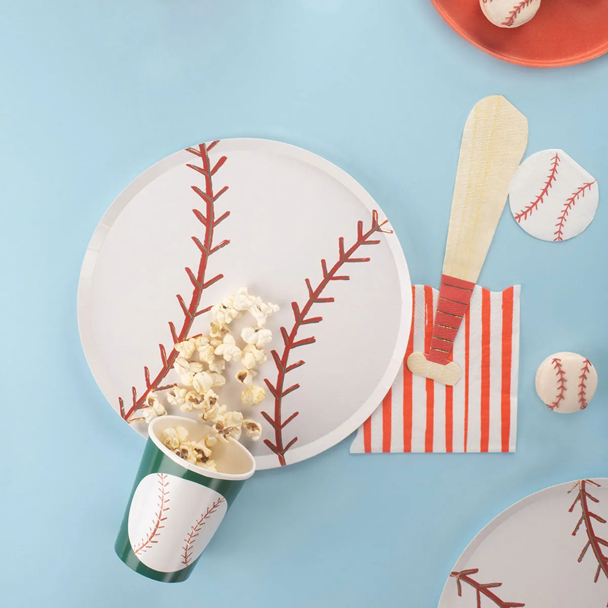 Baseball Napkins, Set of 16 Baseball Bat Napkins by Meri Meri, 7.75" Long