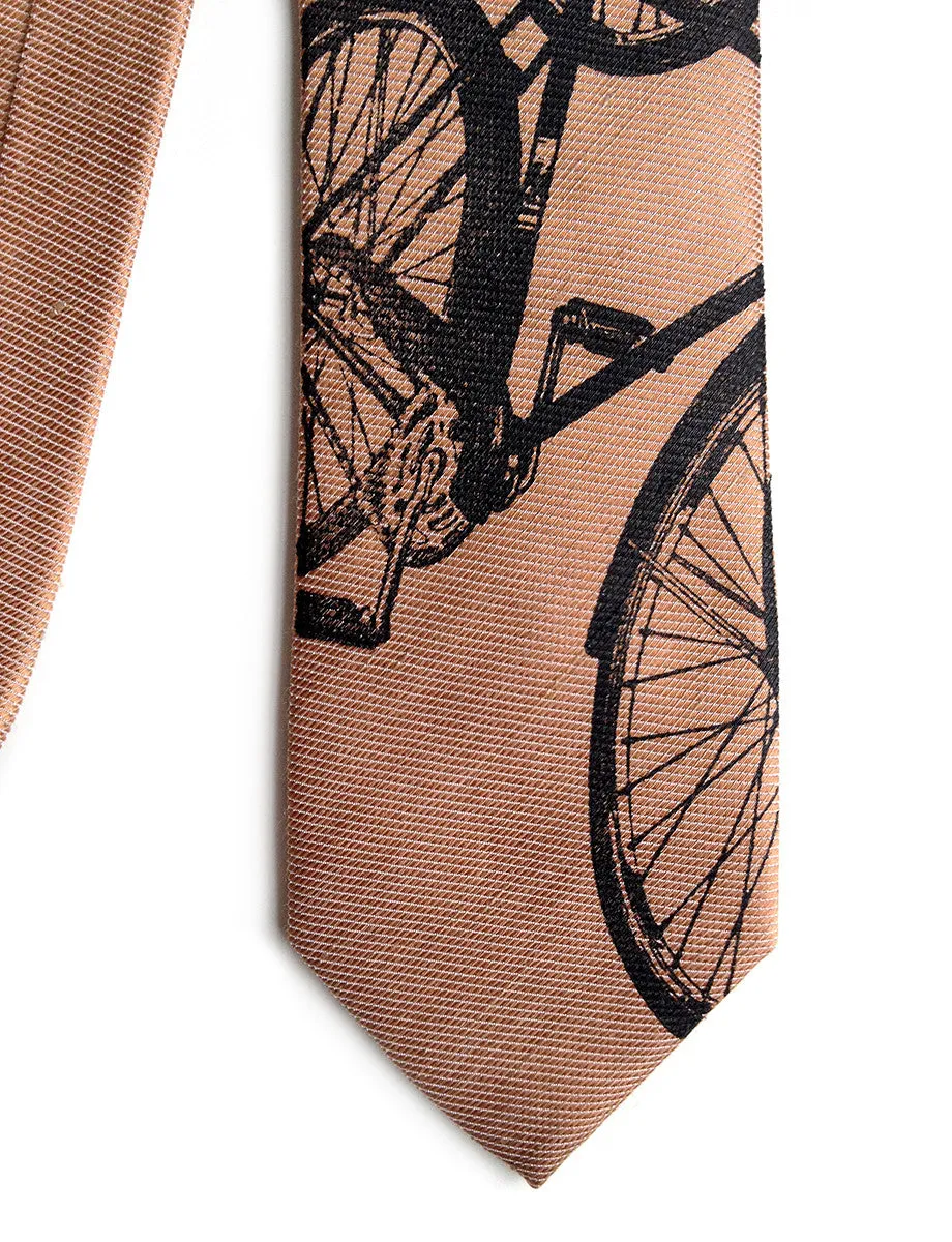 Bicycle Print Linen Necktie. Triple Cruiser Bike Tie