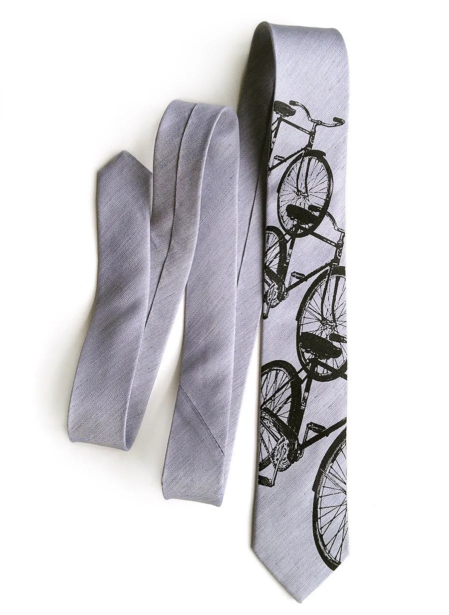 Bicycle Print Linen Necktie. Triple Cruiser Bike Tie