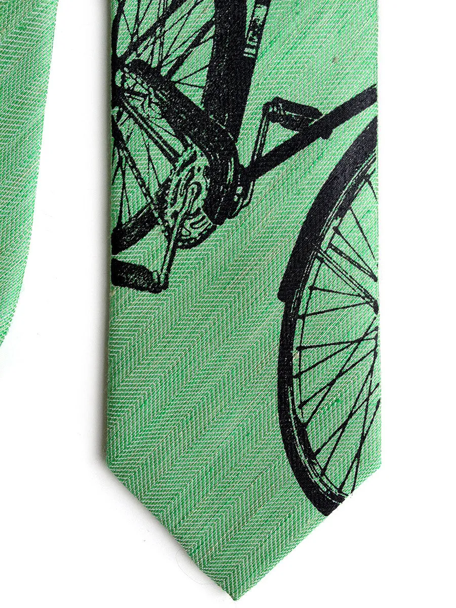 Bicycle Print Linen Necktie. Triple Cruiser Bike Tie