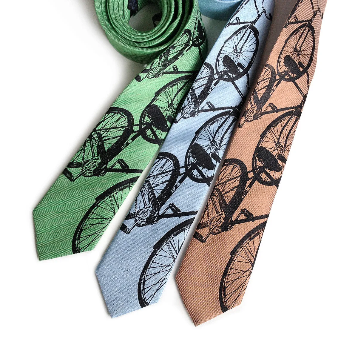 Bicycle Print Linen Necktie. Triple Cruiser Bike Tie