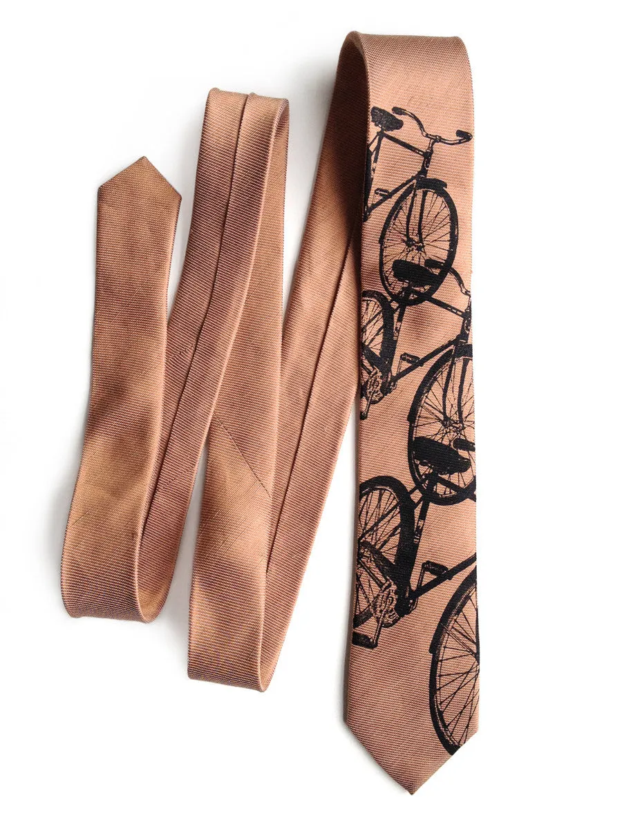 Bicycle Print Linen Necktie. Triple Cruiser Bike Tie