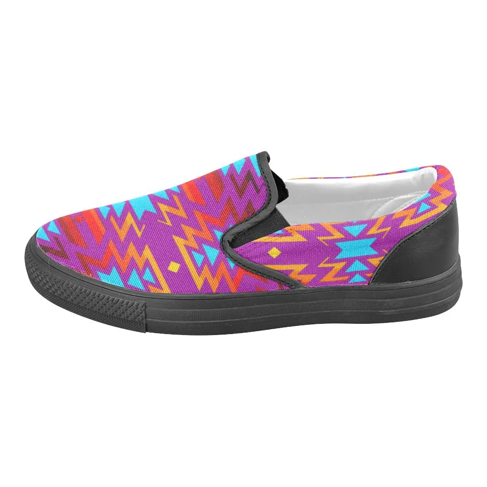 Big Pattern Fire Colors and Sky Moon Shadow Men's Unusual Slip-on Canvas Shoes