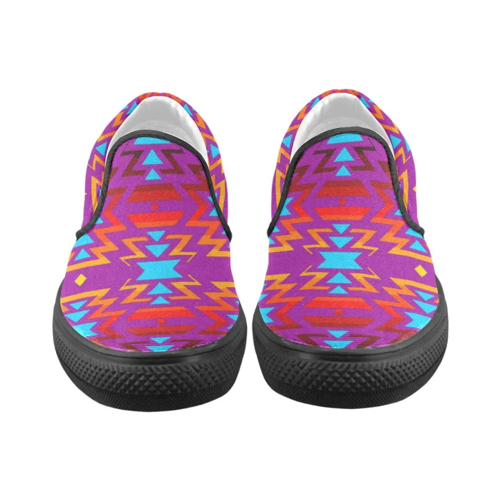 Big Pattern Fire Colors and Sky Moon Shadow Men's Unusual Slip-on Canvas Shoes