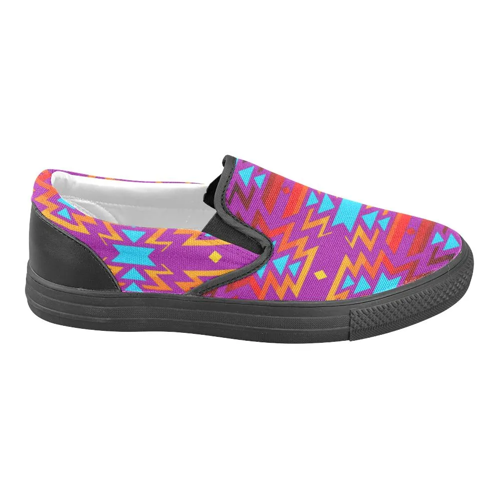 Big Pattern Fire Colors and Sky Moon Shadow Men's Unusual Slip-on Canvas Shoes