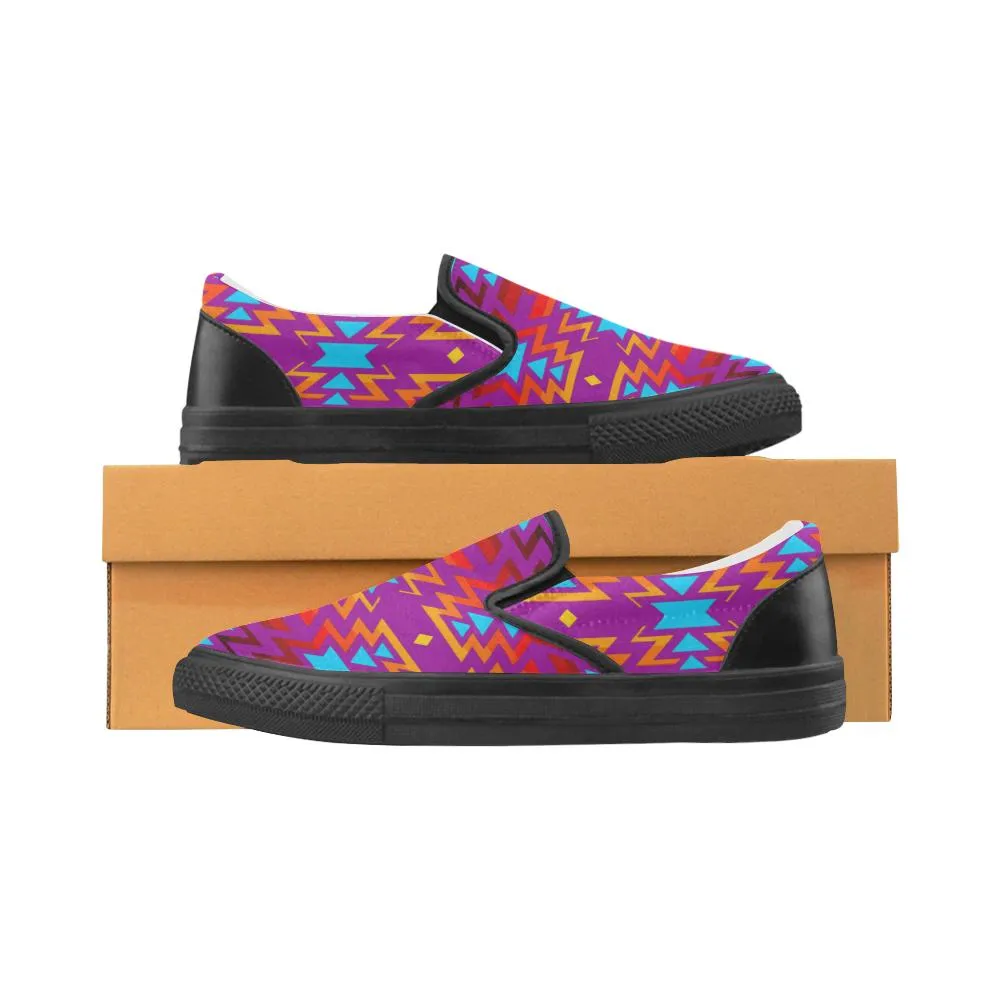 Big Pattern Fire Colors and Sky Moon Shadow Men's Unusual Slip-on Canvas Shoes