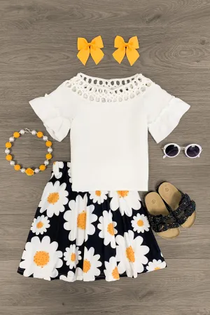 Black Daisy Skirt Set