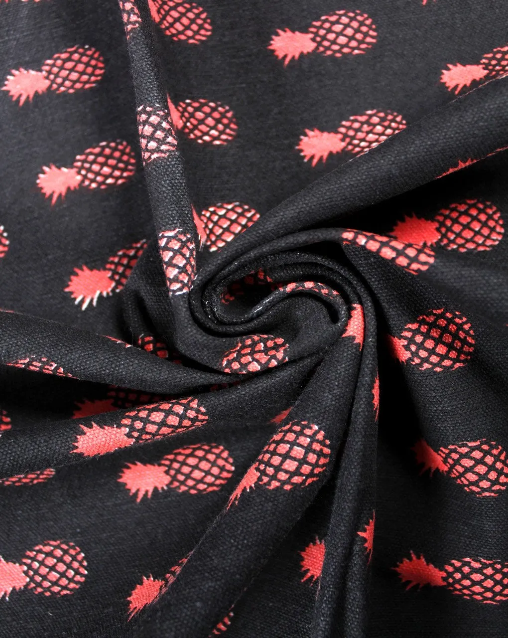 Black Orange Pineapple Design Cotton Canvas Fabric