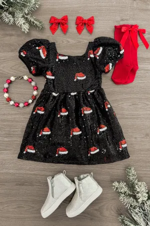 Black Sequin Santa Hat Dress