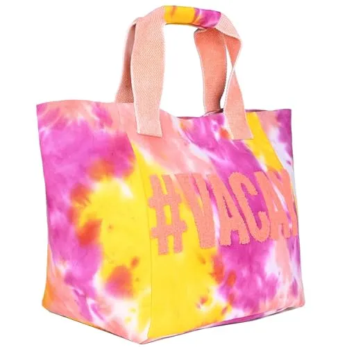 Boho Girl Vacay Tote-Hand Dyed Tie Dyes Yellow Pink Vacay Tote