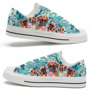 Boxer Candy Flower Low Top Shoes - Happy International Dog Day Canvas Sneaker, Dog Printed Shoes, Canvas Shoes For Men, Women