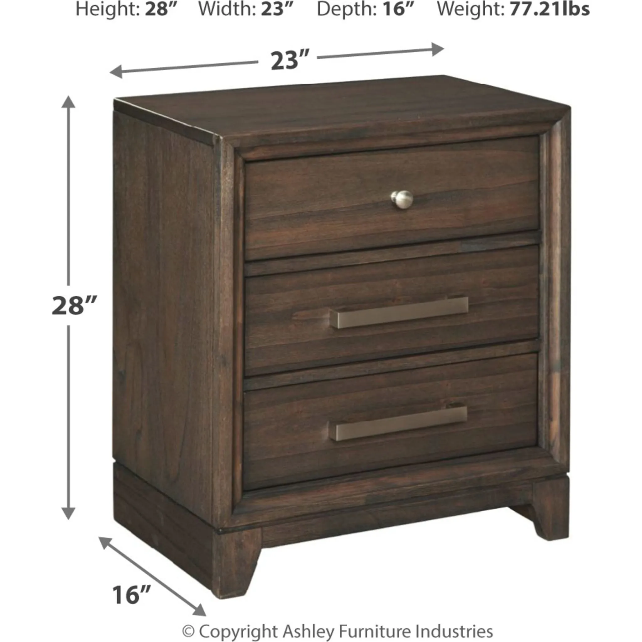 Brueban Three Drawer Nightstand