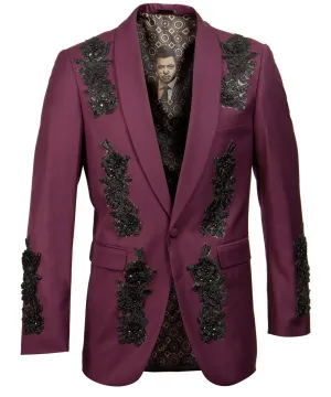 Burgundy Patterned Slim Fit Empire Sports Coat