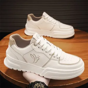 Casual White Color Leather Flat Sneakers