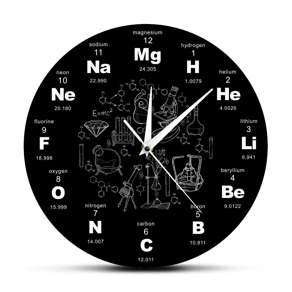 Chemical Symbols Wall Clock Chemical Elements Periodic Table Clock Biology Wall Art Novelty Clock Watch Science Teachers Gift