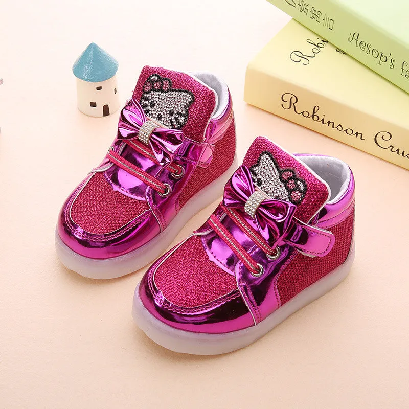 Children Shoes New Spring Rhinestone Led Shoes Girls Princess Cute Shoes With Light