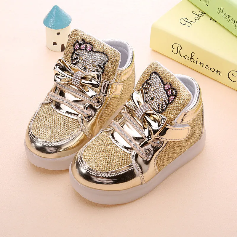 Children Shoes New Spring Rhinestone Led Shoes Girls Princess Cute Shoes With Light