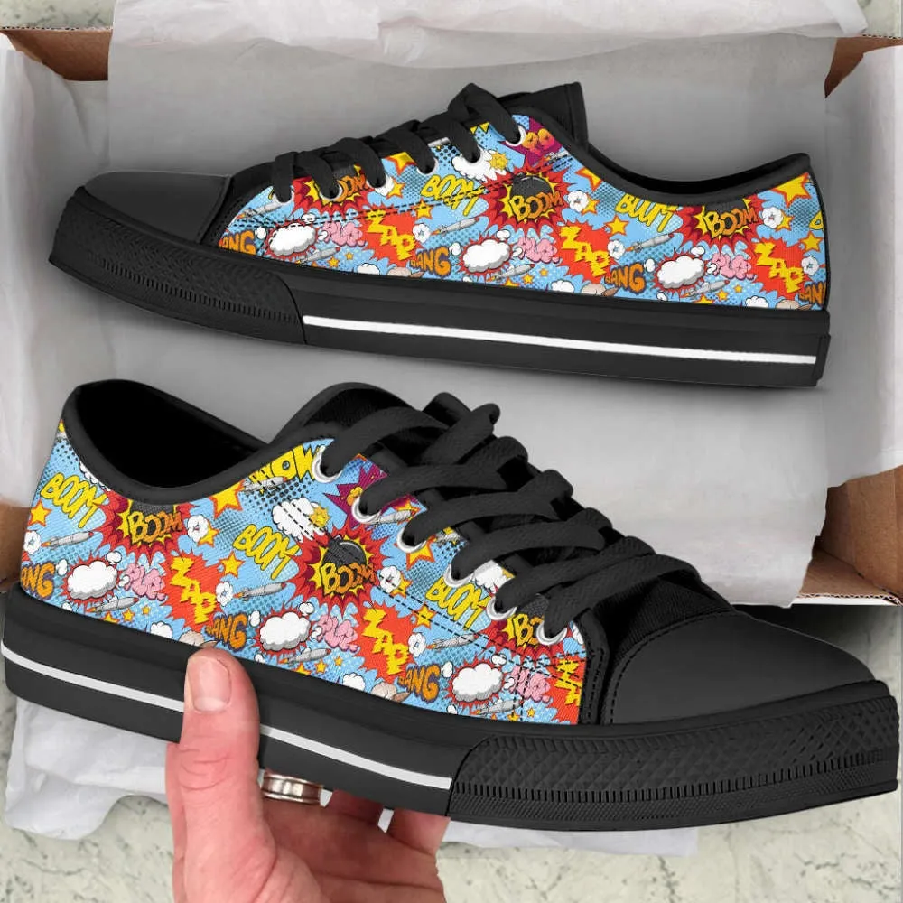 Comic Book Explosion Canvas Print Low Top Shoes, Canvas Shoes Design, Low Top Sneaker