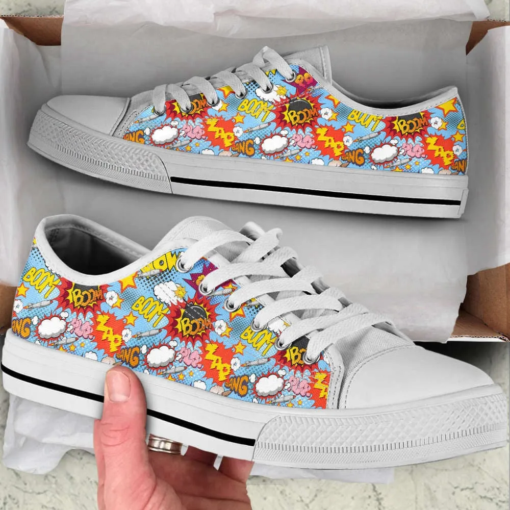 Comic Book Explosion Canvas Print Low Top Shoes, Canvas Shoes Design, Low Top Sneaker