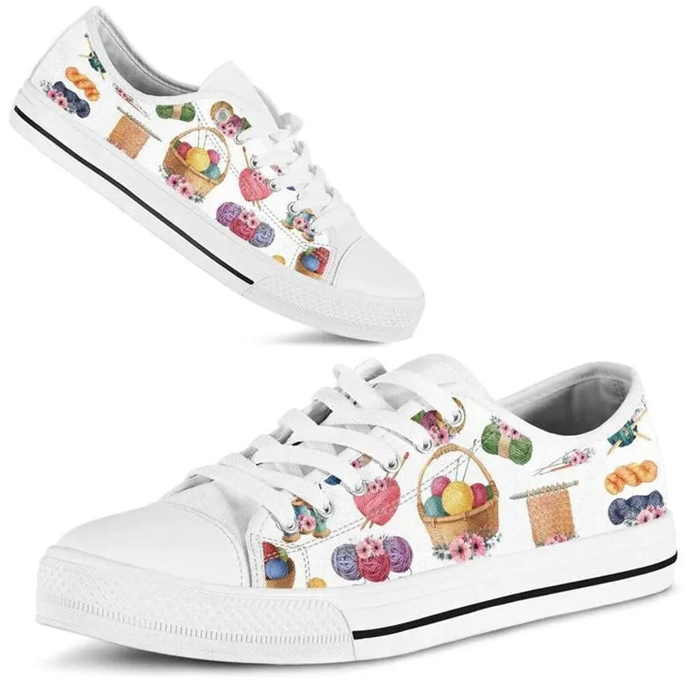 Crochet Hobby Flower Watercolor Low Top Shoes, Low Top Sneaker, Low Top Canvas Shoes