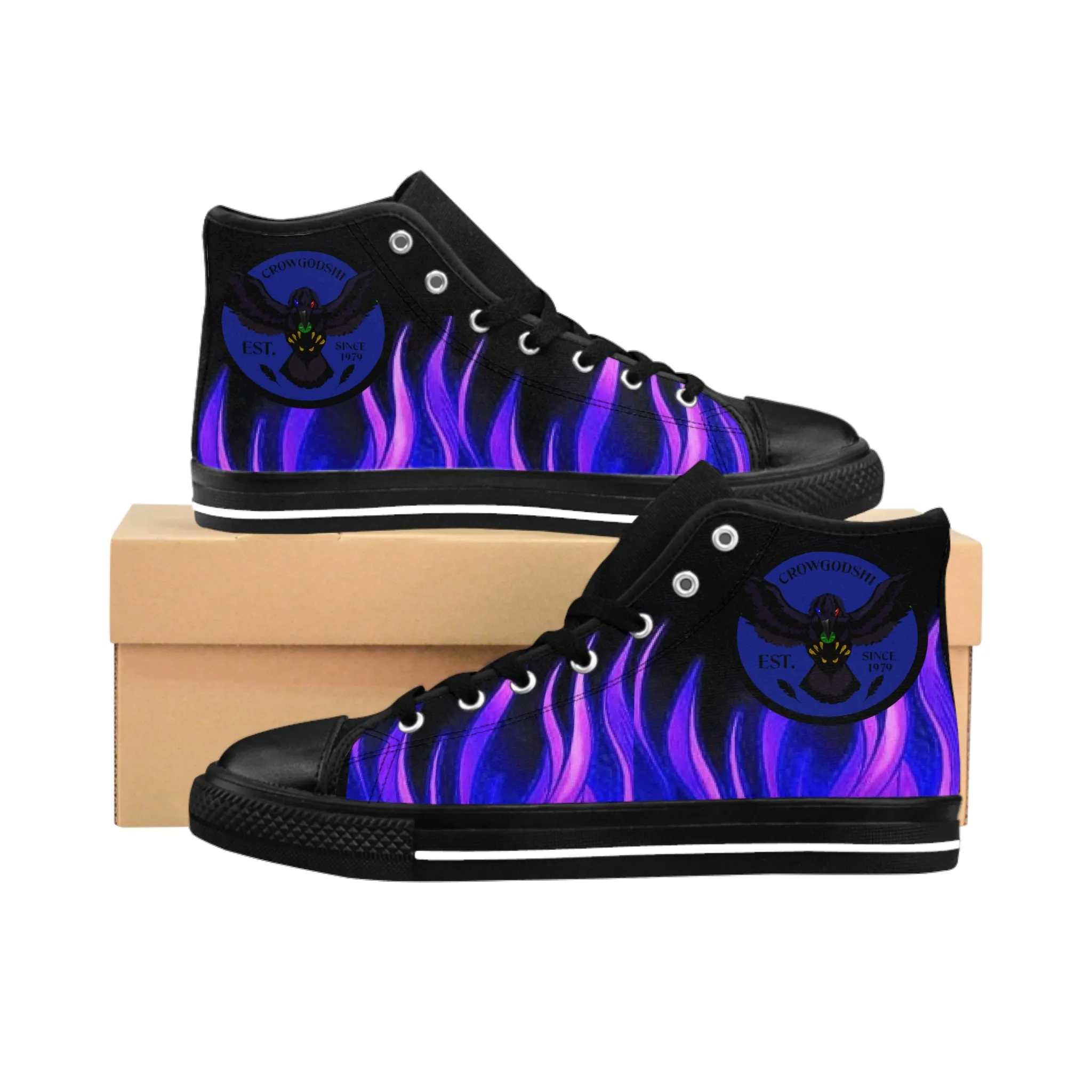 Crowgodshi Designer High-Tops Blue & Purple FLAMES EDITION