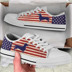 Dachshund Dog American Usa Flag Low Top Shoes Canvas Sneakers Casual Shoes, Dog Printed Shoes, Canvas Shoes For Men, Women