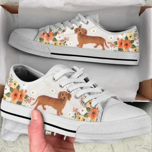 Dachshund Dog Embroidery Floral Low Top Shoes Canvas Sneakers, Dog Printed Shoes, Canvas Shoes For Men, Women