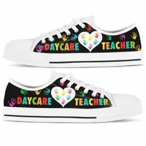 Daycare Teacher Colorful Hands Heart Low Top Shoes, Teacher Shoes, Low Top Sneakers