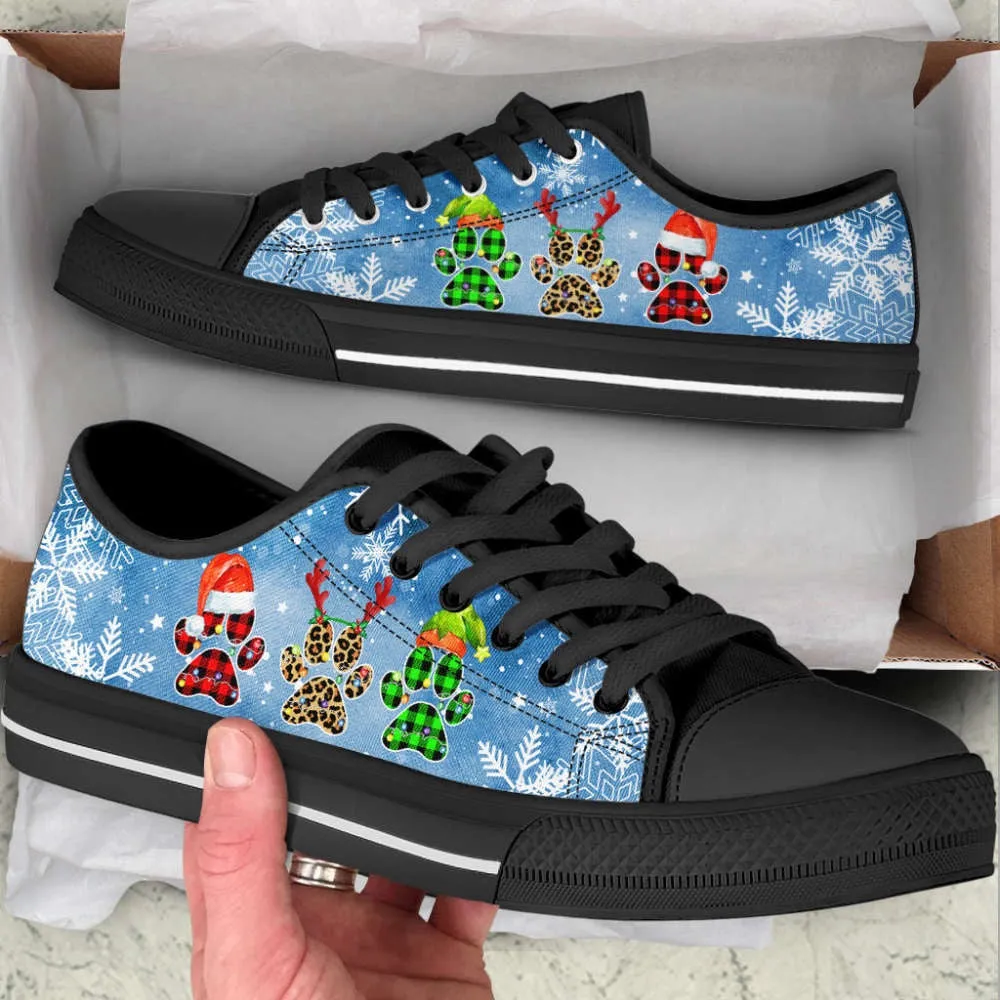 Dog Christmas Snow Paw Watercolor Low Top Shoes Canvas Sneakers, Dog Printed Shoes, Canvas Shoes For Men, Women