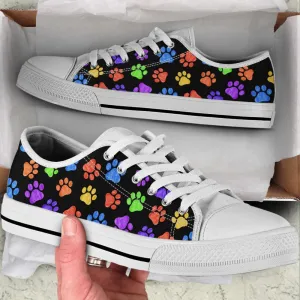 Dog Paw Print Colorfull Pattern Low Top Shoes Canvas Sneakers, Dog Printed Shoes, Canvas Shoes For Men, Women