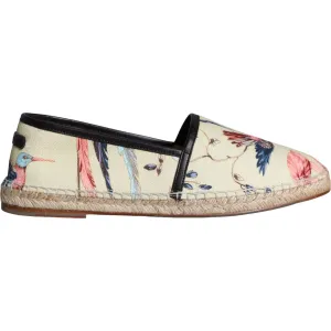 Dolce & Gabbana Beige Floral Canvas Espadrilles Slip On Shoes