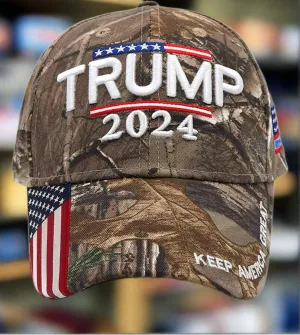 Donald Trump 2024 Camo Baseball Hat Mossy Oak Trucker Cap Made in USA