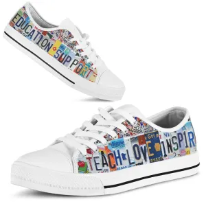 Education Support Inspire License Plates Low Top Shoes, Teacher Shoes, Low Top Sneakers