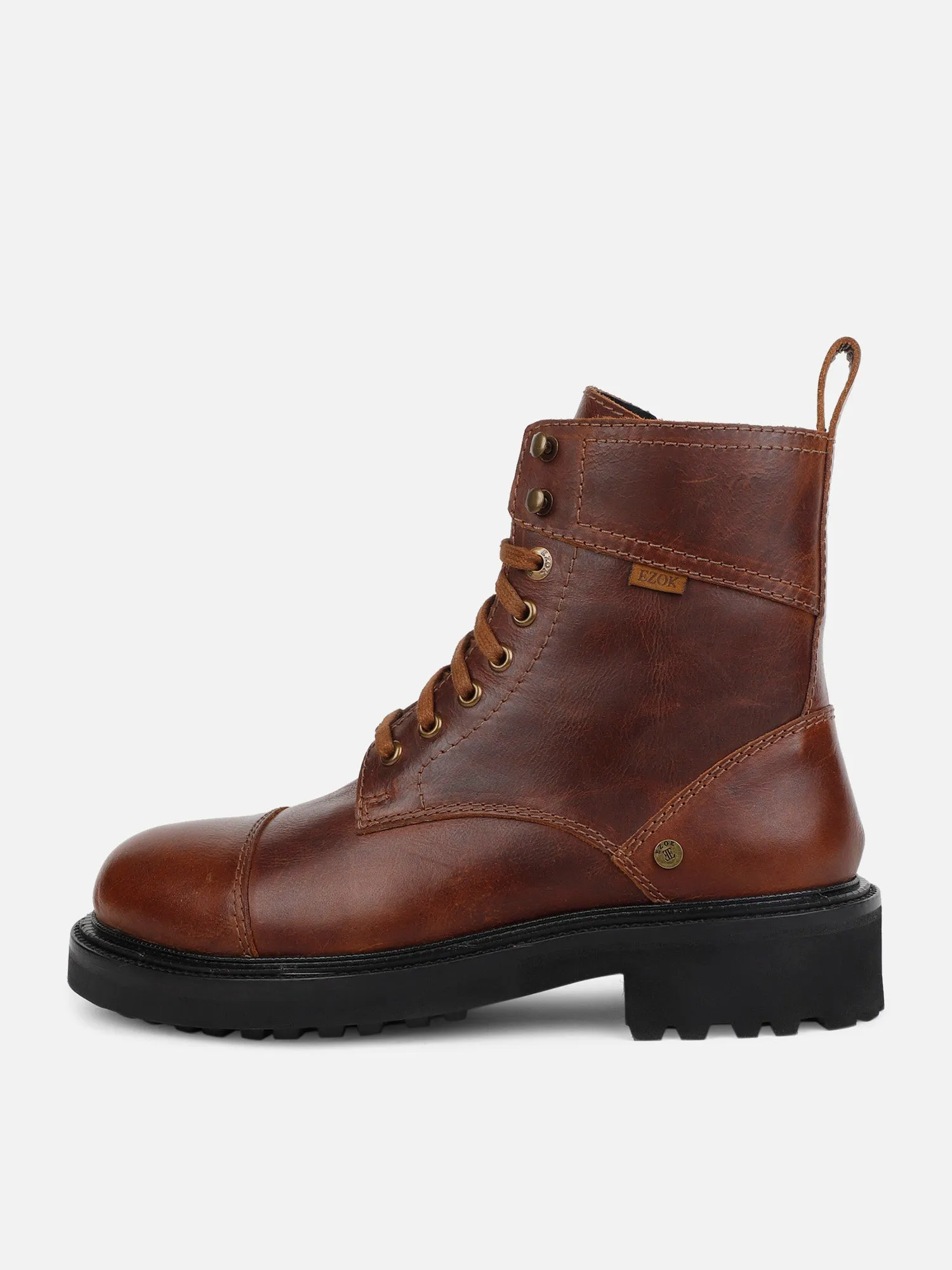 Ezok Dark Tan Lace-ups Leather Boot For Men