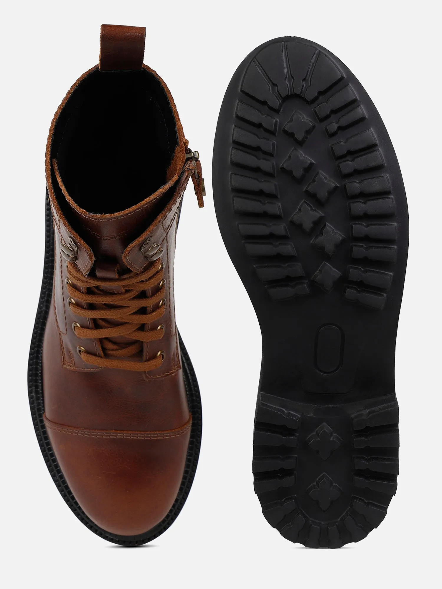 Ezok Dark Tan Lace-ups Leather Boot For Men