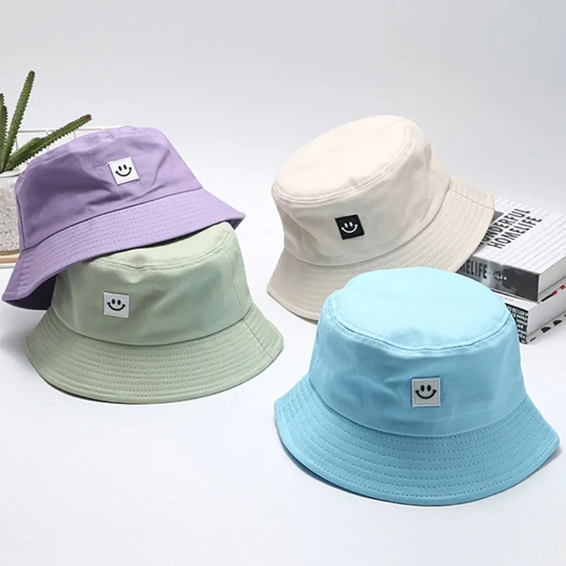 Fashion Women Bucket Hat New Candy Colors Smile Face Sun Hat Outdoor Sports Travel Beach Caps Fishermen Hats Hip Hop Female Cap