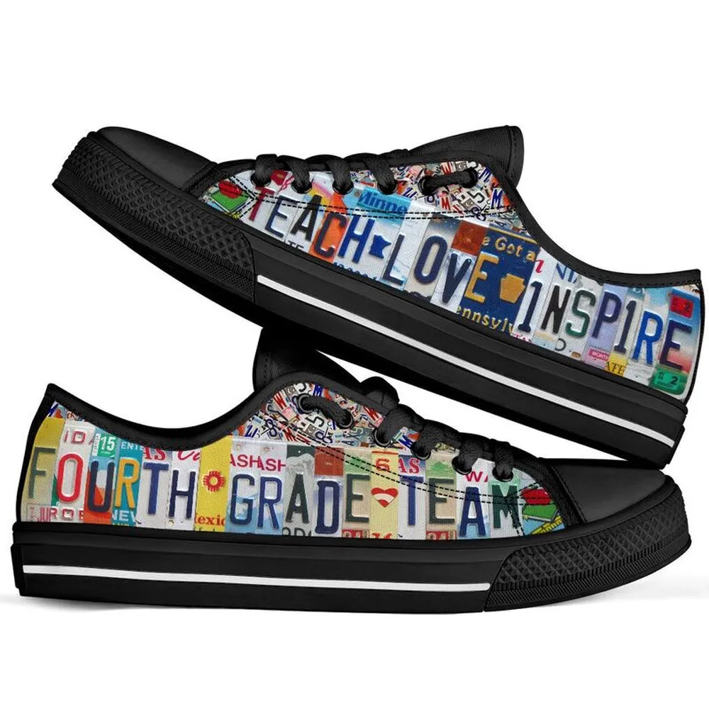 Fourth Grade Team License Plates Low Top Black Shoes, Teacher Shoes, Low Top Sneakers