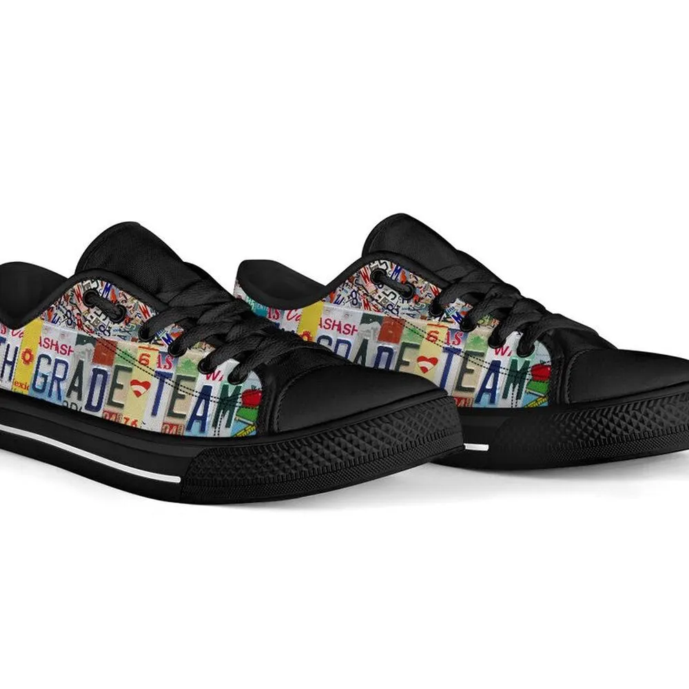 Fourth Grade Team License Plates Low Top Black Shoes, Teacher Shoes, Low Top Sneakers