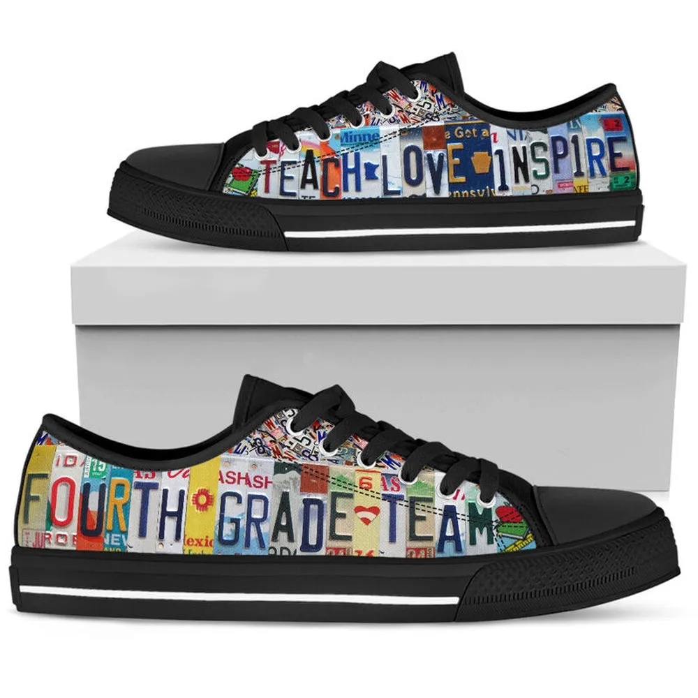 Fourth Grade Team License Plates Low Top Black Shoes, Teacher Shoes, Low Top Sneakers